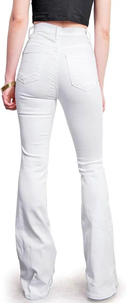 Vibrant Women's Juniors Bell Bottom High Waist Fitted Denim Jeans