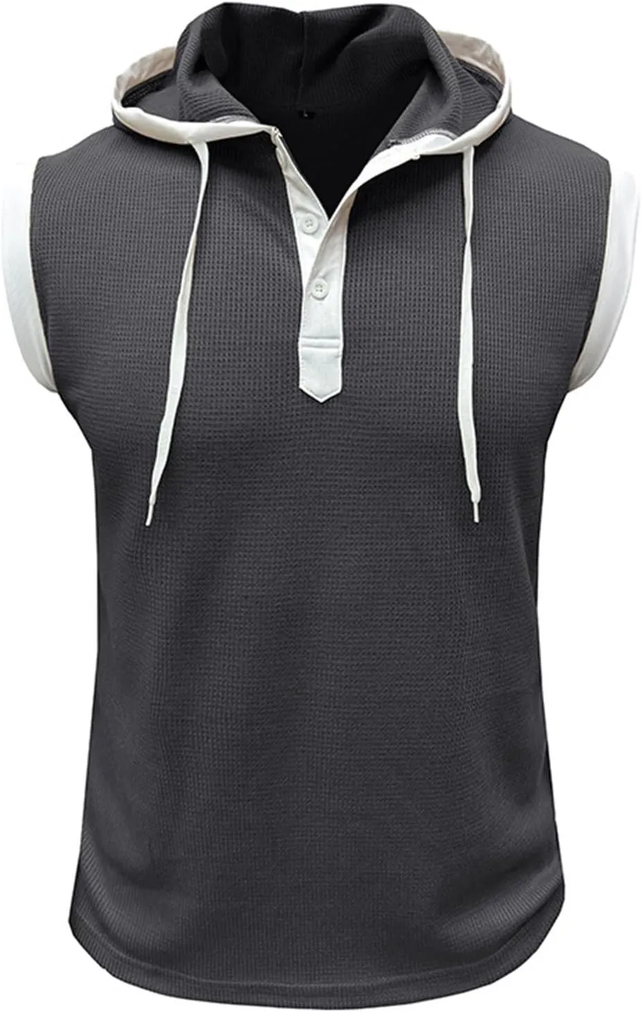 Waffle Tank Top for Men Hooded Shirts Gym Workout Bodybuilding Sleeveless Muscle T Shirts Block Color Vest Hoodies