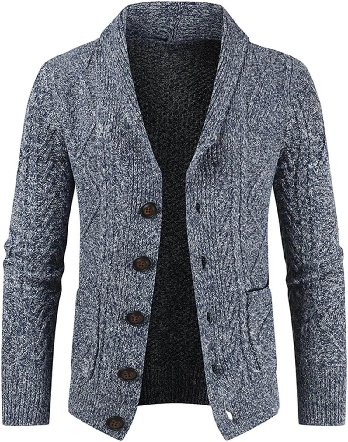Wankang Men's Shawl Collar Cardigan Sweater Casual Slim Fit Button Down Twist Cable Knitted Cardigan Sweater for Men Pockets