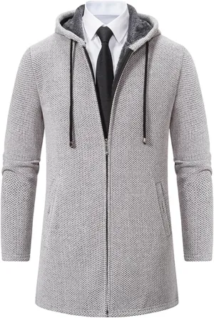 Wankang Men's Zip Up Hoodies Fleece Lined Sweater Cardigan Casual Long Sleeve Full Zipper Sherpa Knit Jacket with Pockets