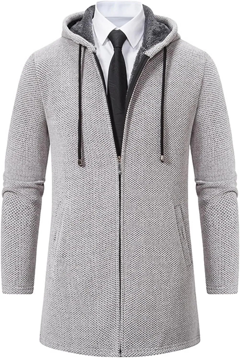 Wankang Men's Zip Up Hoodies Fleece Lined Sweater Cardigan Casual Long Sleeve Full Zipper Sherpa Knit Jacket with Pockets