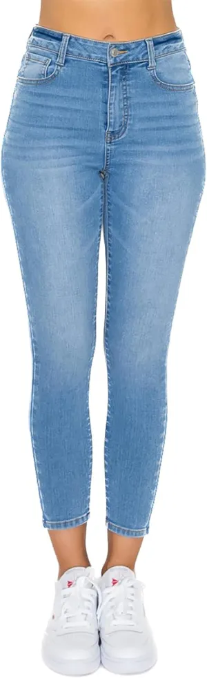 WAX JEAN Women's High Waisted Ankle Skinny 'Comfy Knit Denim' Jeans, Light, 5