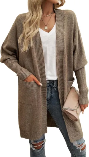 Wellwits Women's Oversized Open Front Knit Longline Cardigan Sweater