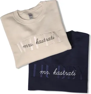 Wifey Hubby Embroidered Sweatshirt, Newlywed Honeymoon Outfit, Personalized Matching Couple Hoodie, Date On Sleeve, Future Mrs Hoodie, Engagement Clothings, Wedding Party Gift, Bride Groom Gift
