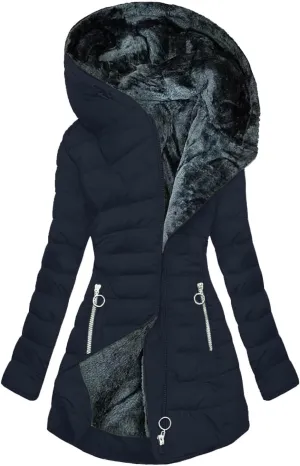 Winter Coats for Women Fleece Lined Hooded Down Puffer Jacket Thicken Warm Parka Jackets with Zipper Pockets