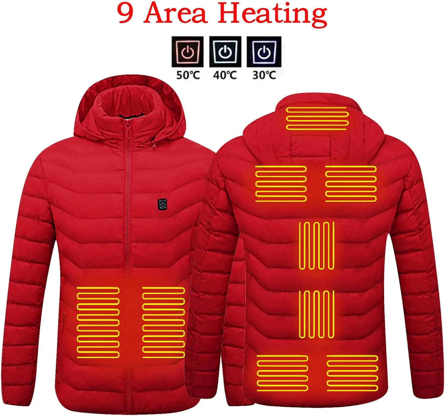 Winter Coats for Women Heated Puffer Jacket Winter Outdoor Hiking Skiing Insulated Coat Warm Long Sleeve Padded Outwear
