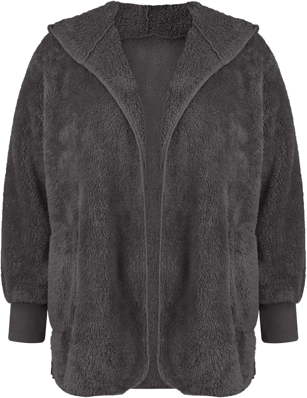 Winter Coats For Women Loose Hooded Jacket Plush Long Sleeve Cardigan Solid Color Coat