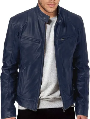 Winter Jackets for Men Real Lambskin Leather Biker Jacket - Quilted Cafe Racer Zip Up Moto Jackets Men