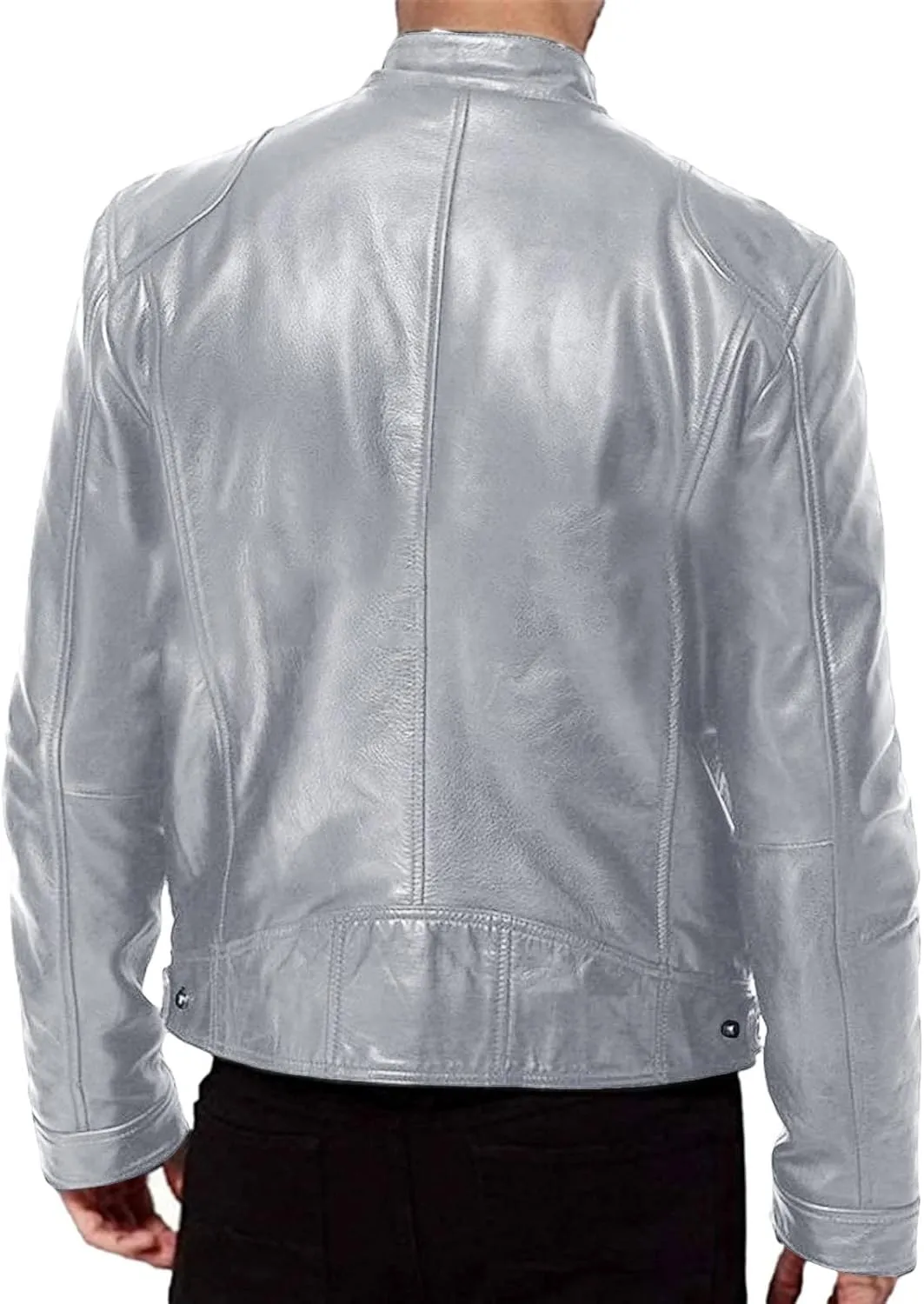 Winter Jackets for Men Real Lambskin Leather Biker Jacket - Quilted Cafe Racer Zip Up Moto Jackets Men