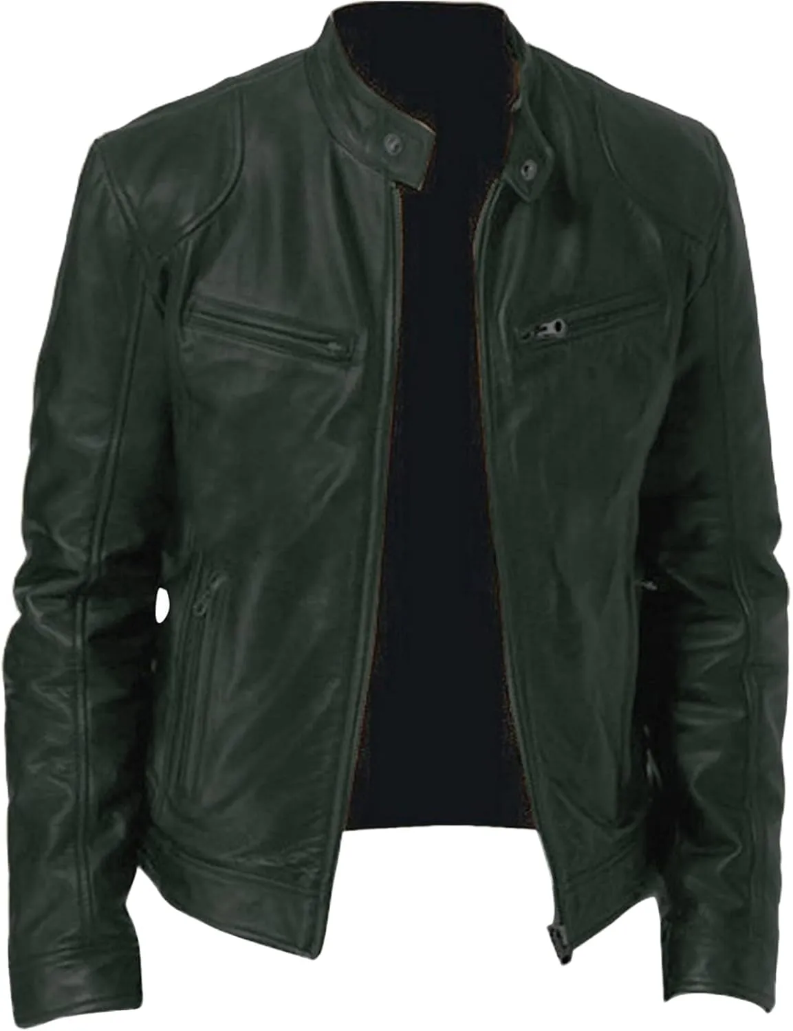 Winter Jackets for Men Real Lambskin Leather Biker Jacket - Quilted Cafe Racer Zip Up Moto Jackets Men