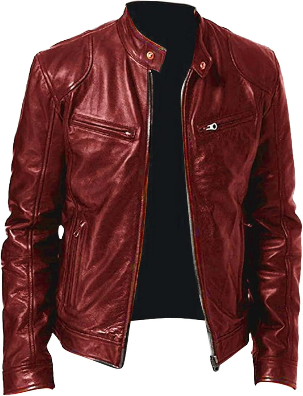 Winter Jackets for Men Real Lambskin Leather Biker Jacket - Quilted Cafe Racer Zip Up Moto Jackets Men