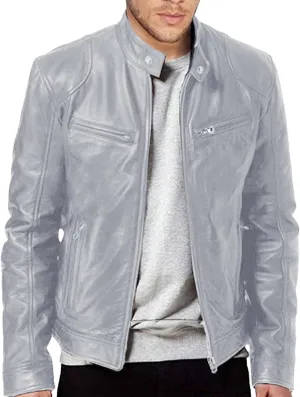 Winter Jackets for Men Real Lambskin Leather Biker Jacket - Quilted Cafe Racer Zip Up Moto Jackets Men