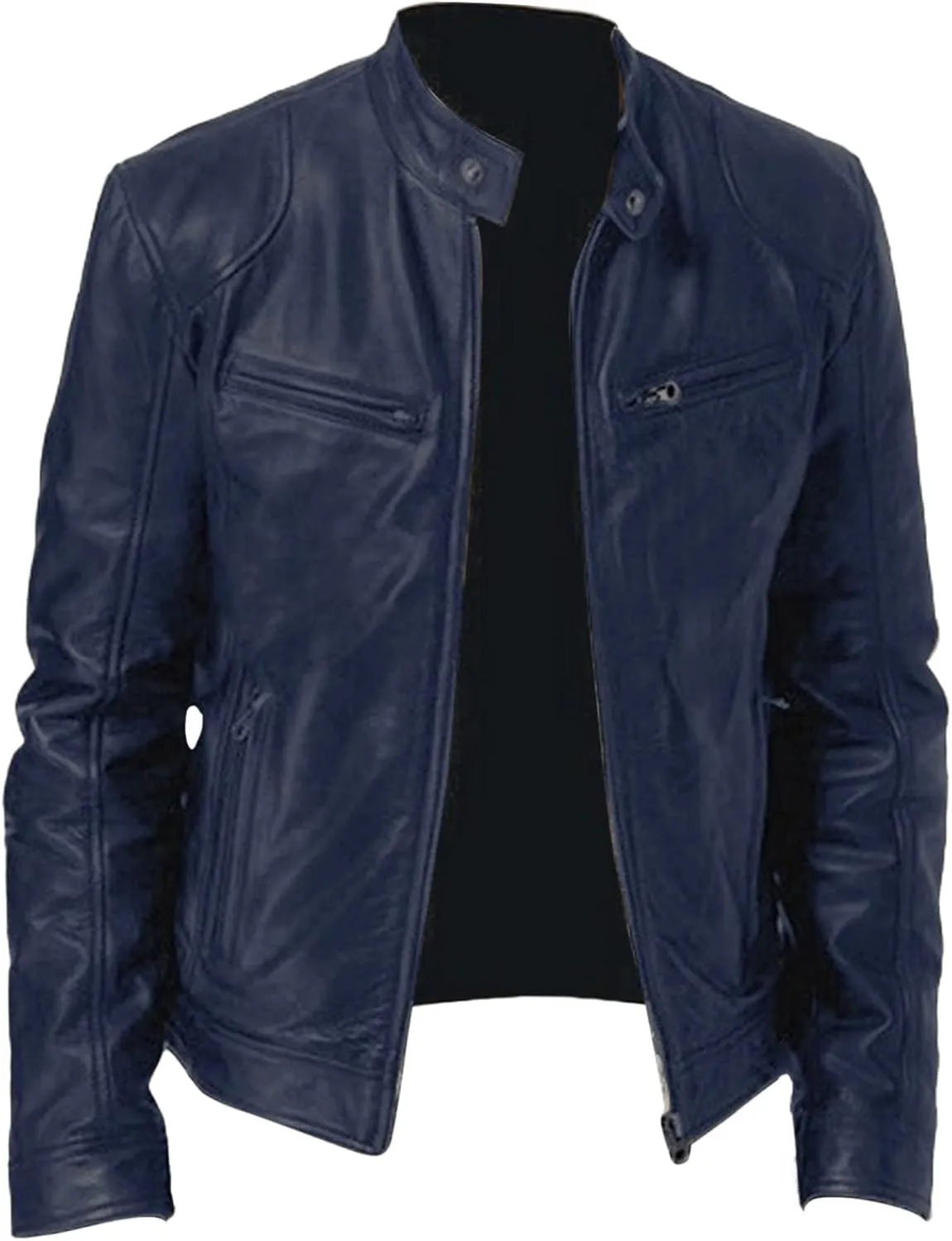 Winter Jackets for Men Real Lambskin Leather Biker Jacket - Quilted Cafe Racer Zip Up Moto Jackets Men