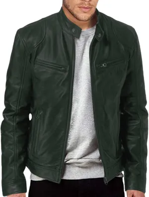 Winter Jackets for Men Real Lambskin Leather Biker Jacket - Quilted Cafe Racer Zip Up Moto Jackets Men