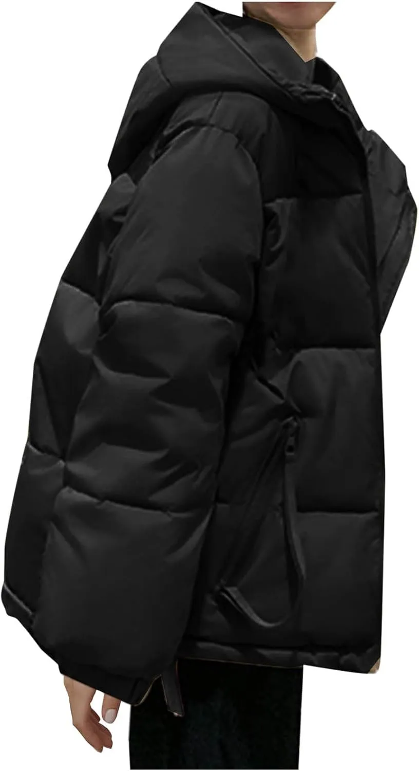 Winter Puffer Jacket for Women Warm Down Coats Zipper Hooded Outerwear Parkas Long Sleeve Overcoats with Pockets