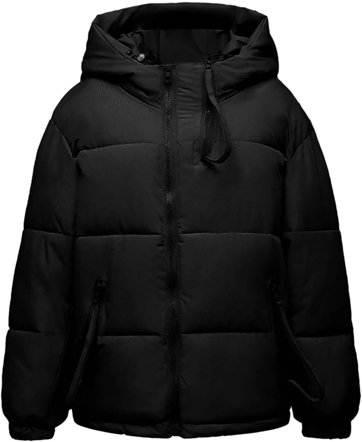 Winter Puffer Jacket for Women Warm Down Coats Zipper Hooded Outerwear Parkas Long Sleeve Overcoats with Pockets