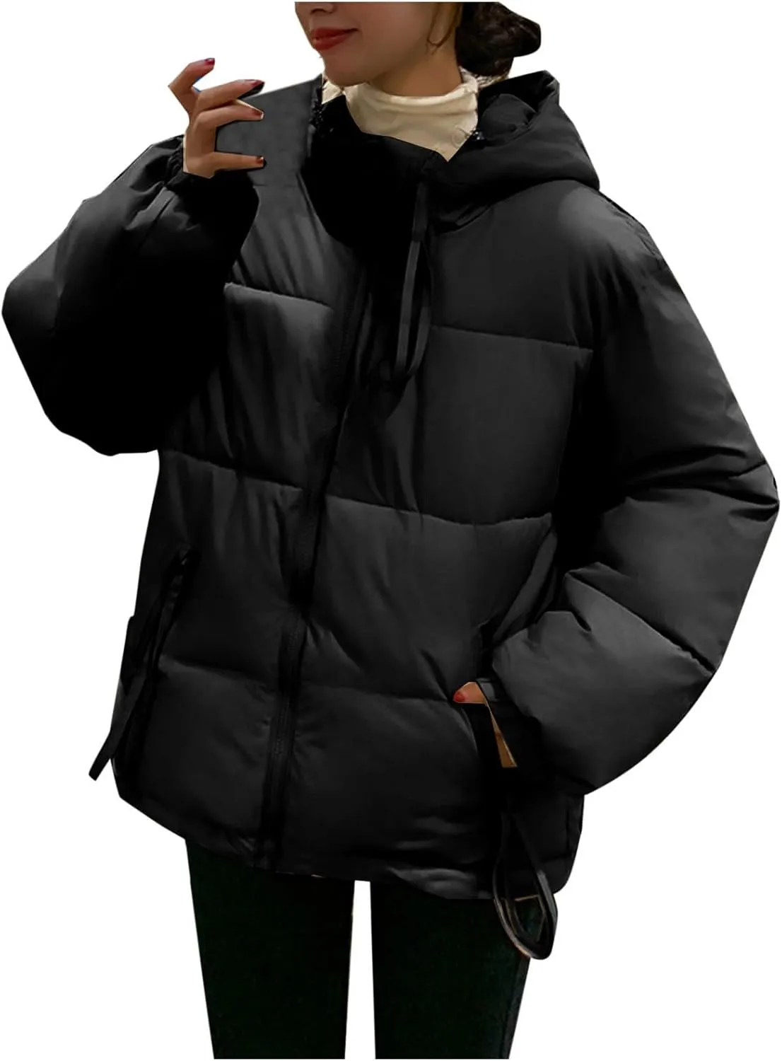 Winter Puffer Jacket for Women Warm Down Coats Zipper Hooded Outerwear Parkas Long Sleeve Overcoats with Pockets
