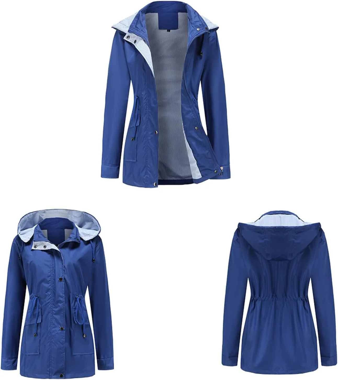 Wkishenl Rain Coat for Women Waterproof with Hood Active Outdoor Rain Jacket Solid Lightweight Zip Up Lace Up Fall Raincoat