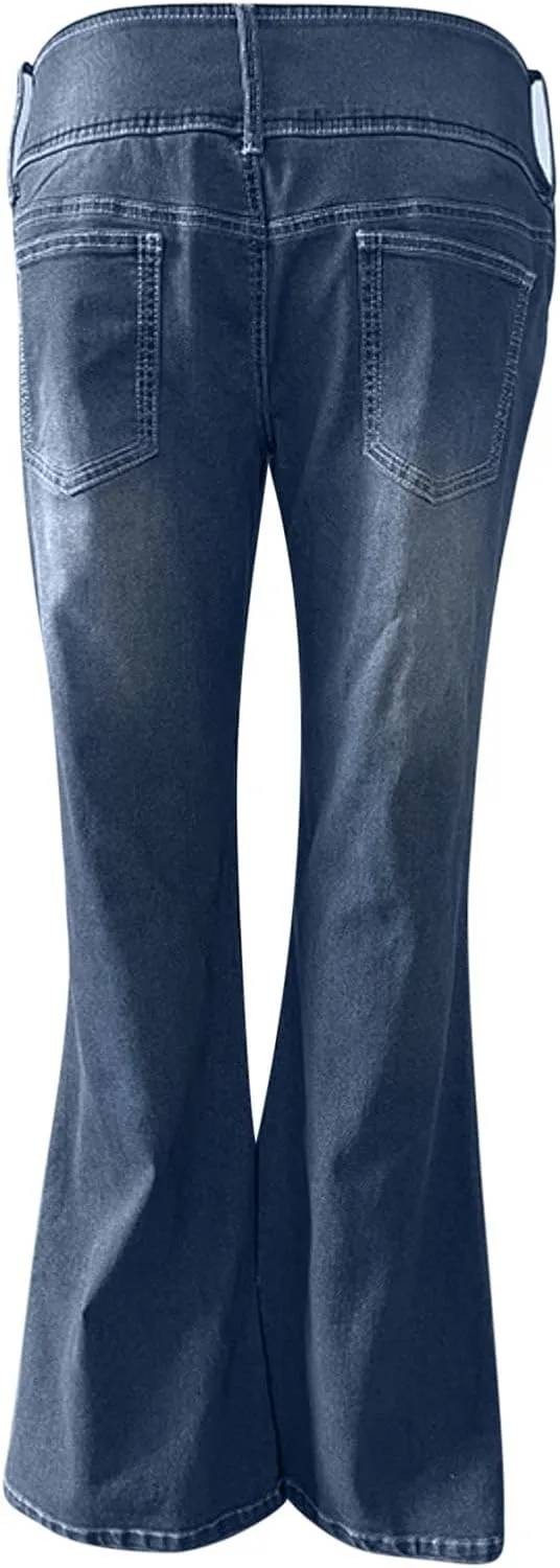 Women Bell Bottom Jeans High Waisted Wide Leg Flare Pants Distressed Raw Hem Jeans Bootcut Stretchy Skinny Denim Pants