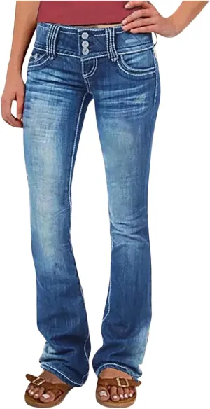 Women Bell Bottom Jeans High Waisted Wide Leg Flare Pants Distressed Raw Hem Jeans Bootcut Stretchy Skinny Denim Pants