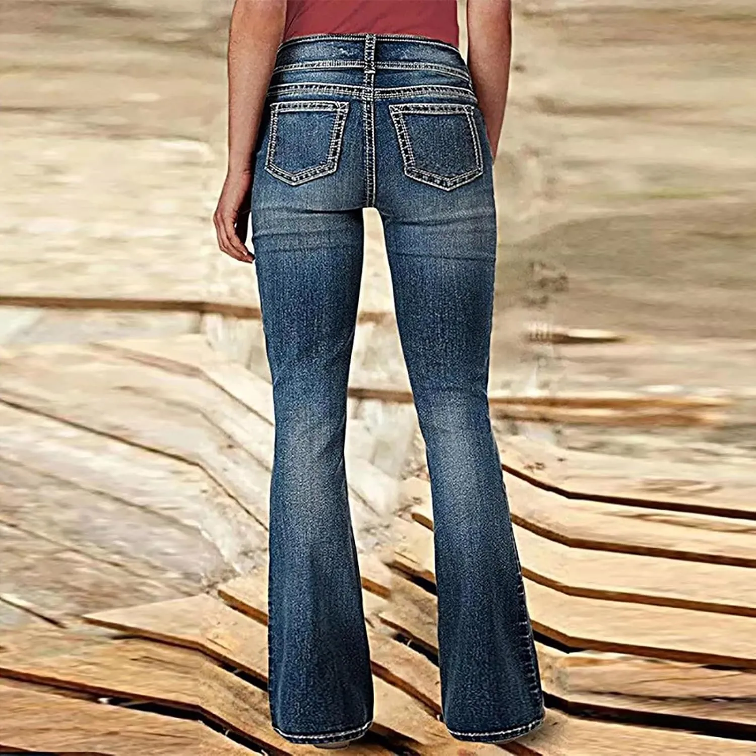 Women Bell Bottom Jeans High Waisted Wide Leg Flare Pants Distressed Raw Hem Jeans Bootcut Stretchy Skinny Denim Pants