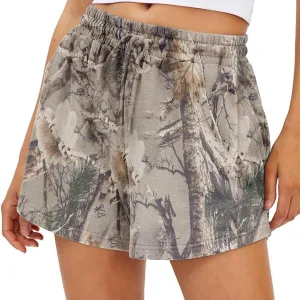 Women Camo Sweat Shorts High Waisted Drawstring Lounge Shorts Maple Leaf Cheetah Print Athletic Shorts with Pockets