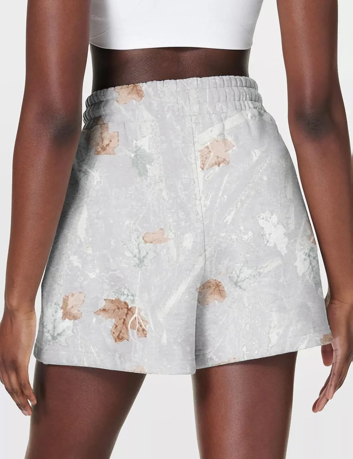 Women Camo Sweat Shorts High Waisted Drawstring Lounge Shorts Maple Leaf Cheetah Print Athletic Shorts with Pockets