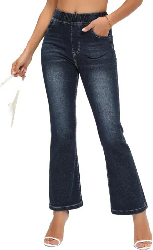 Women Casual Classic Bell Bottom Jeans Distressed Ripped High Waist Denim Flared Pants