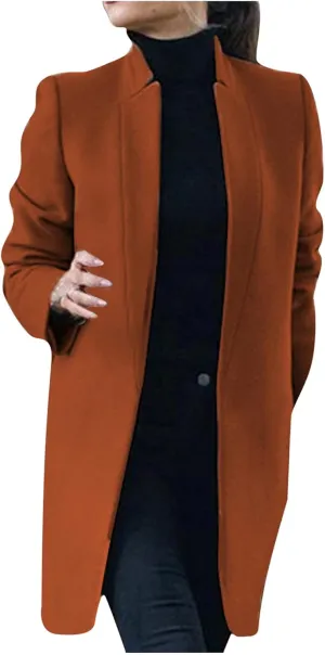 Women Winter Coat Fashion 2022 Cardigan Trench Coat Stand Up Collar Long Jacket Ladies Wool Blend Coats Warm Outerwear