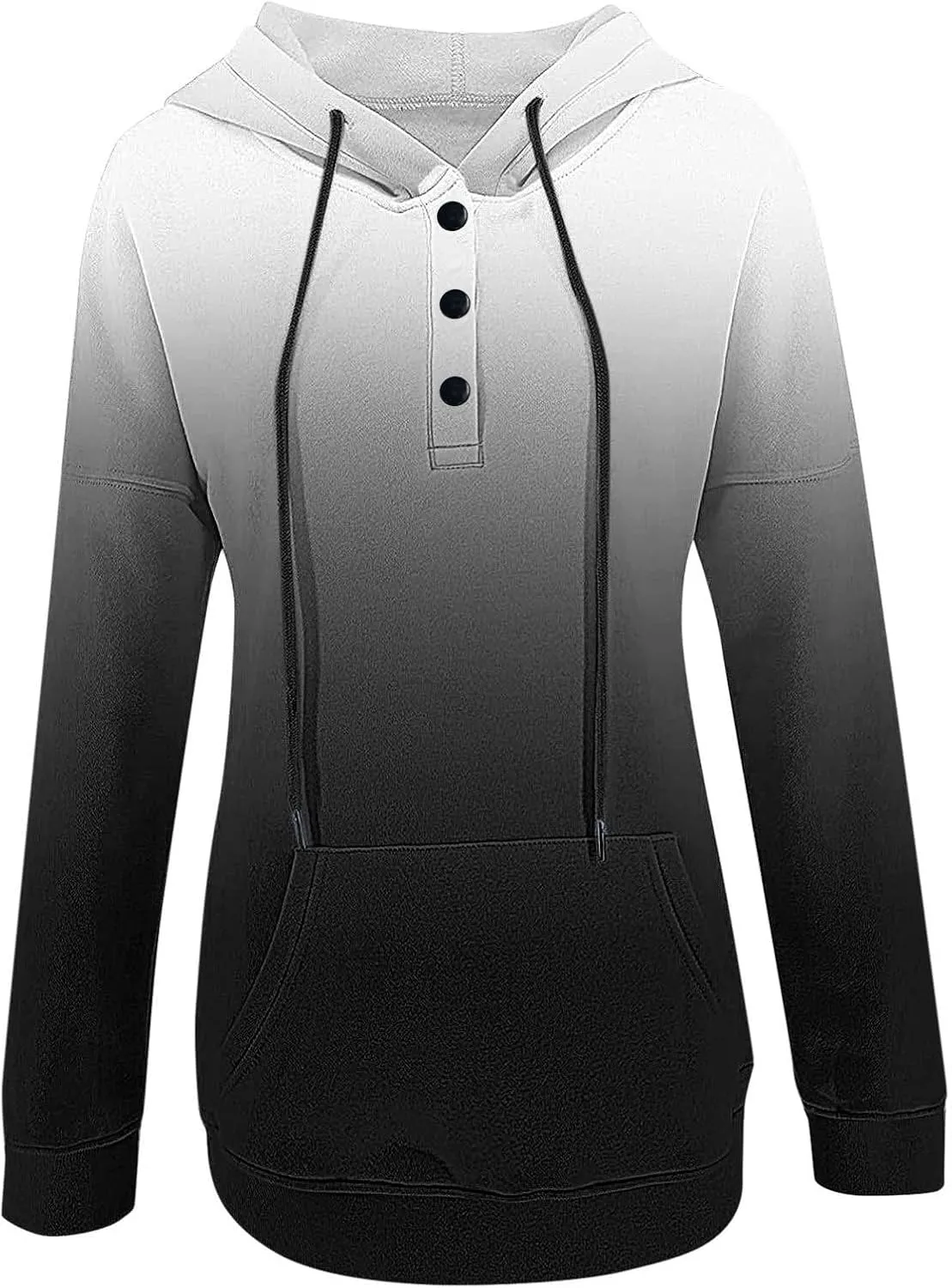 Women's Casual Long Sleeve Hoodies Color Block Button Down Hooded Drawstring Pullover Sweatshirt Tops with Pocket