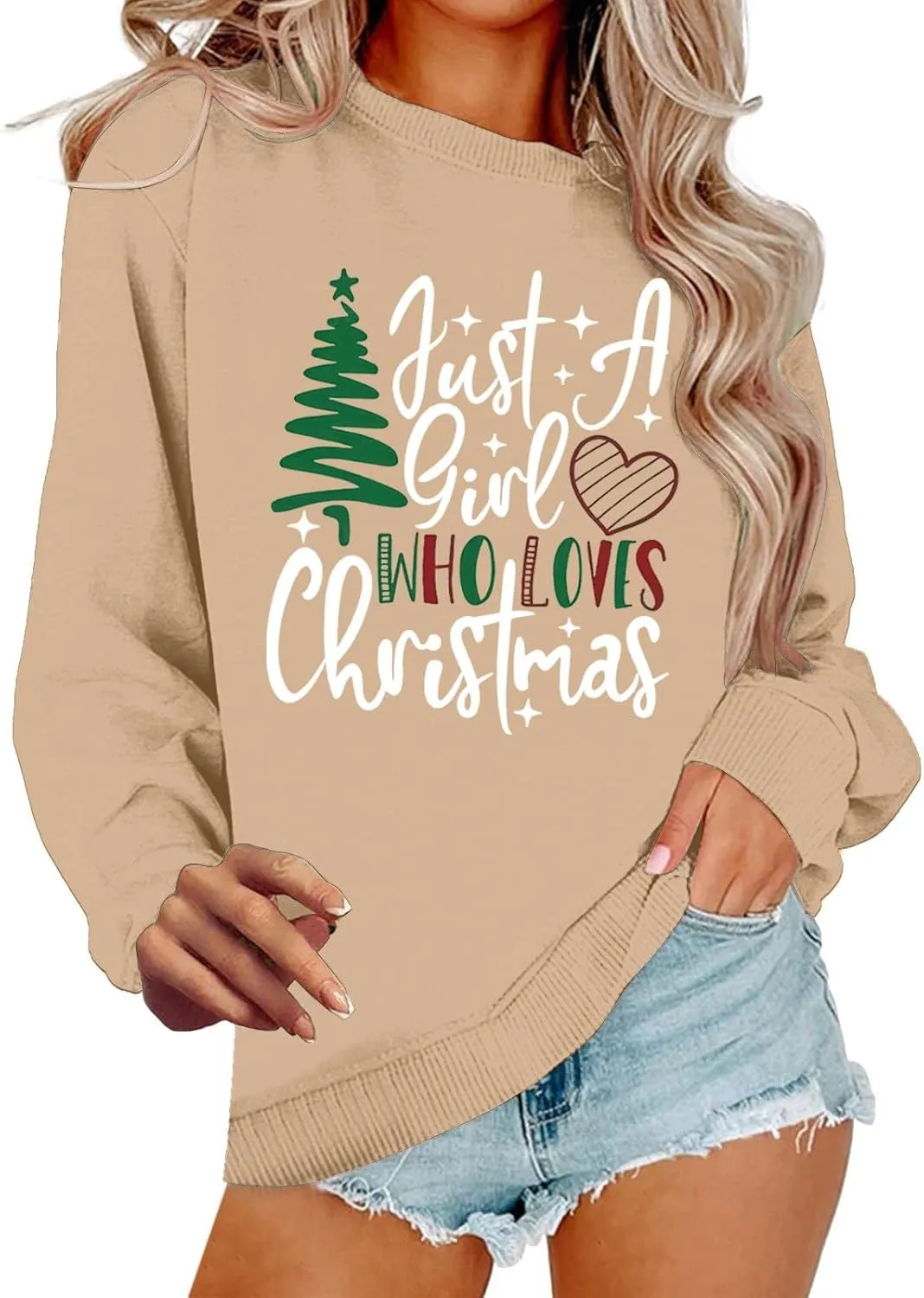 Women's Christmas Sweatshirt Xmas Funny Letter Print Long Sleeve Crewneck Regular Fit Tops Winter Hoodless Pullovers