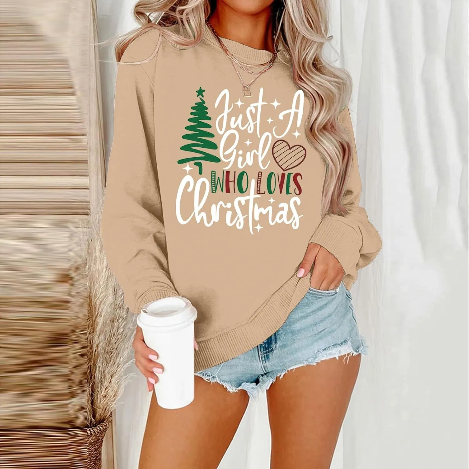 Women's Christmas Sweatshirt Xmas Funny Letter Print Long Sleeve Crewneck Regular Fit Tops Winter Hoodless Pullovers