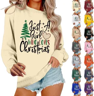 Women's Christmas Sweatshirt Xmas Funny Letter Print Long Sleeve Crewneck Regular Fit Tops Winter Hoodless Pullovers