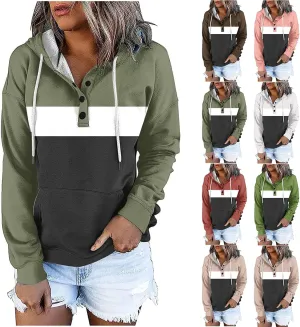 Womens Fall Fashion Hoodies Blouse Pocket Long Sleeve Casual Pullover Tops Fleece Button Hooded Sweatershirt