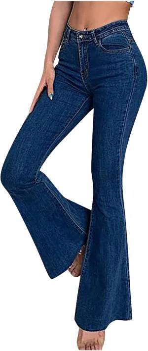 Womens Flare Bell Bottom Jeans High Waisted Wide Leg Bootcut Jeans Stretchy Ripped Raw Hem Denim Pants Y2k Streetwear