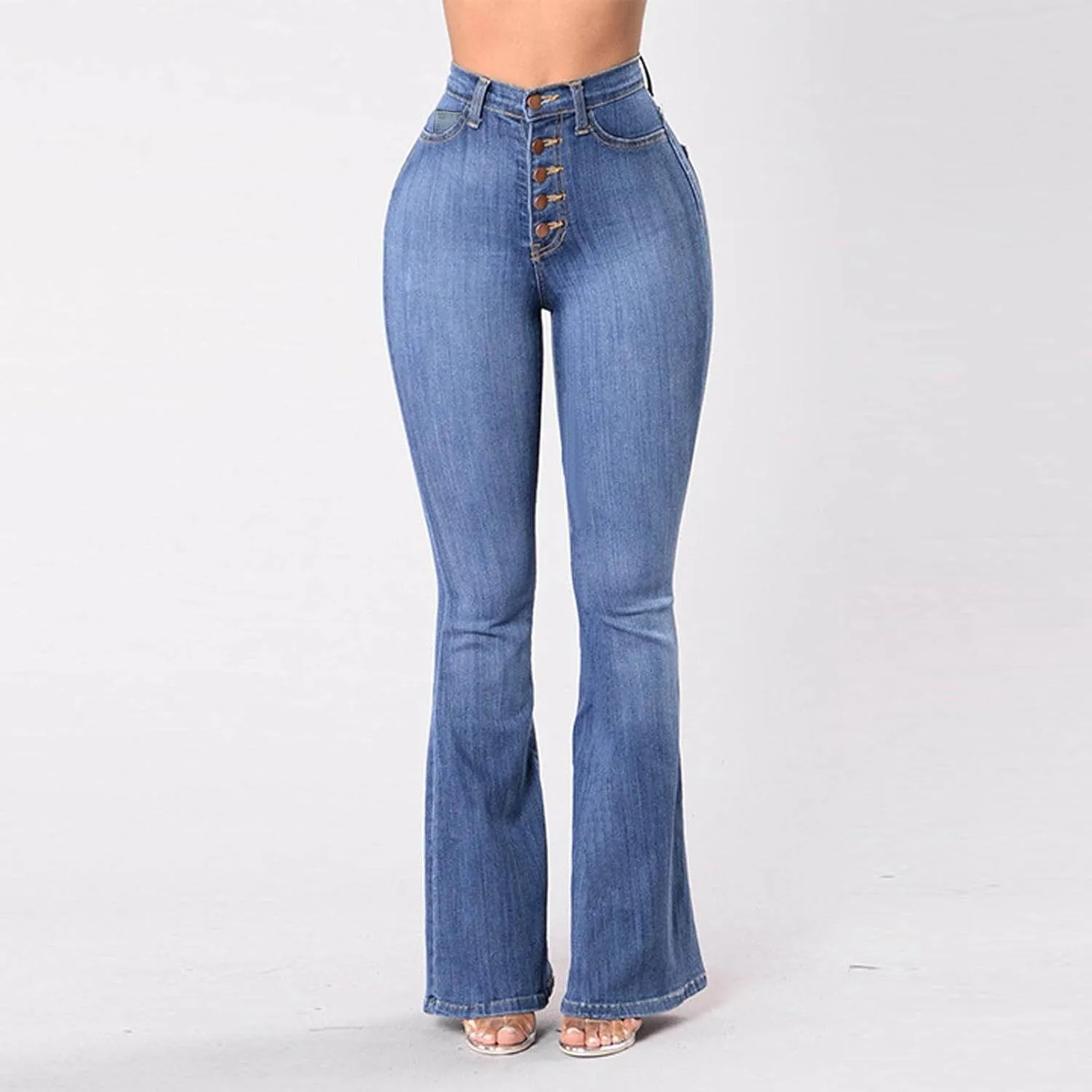 Womens Flare Jeans High Waisted Wide Leg Bootleg Bell Bottom Denim Pants Stretch Button Fly Jean Trousers