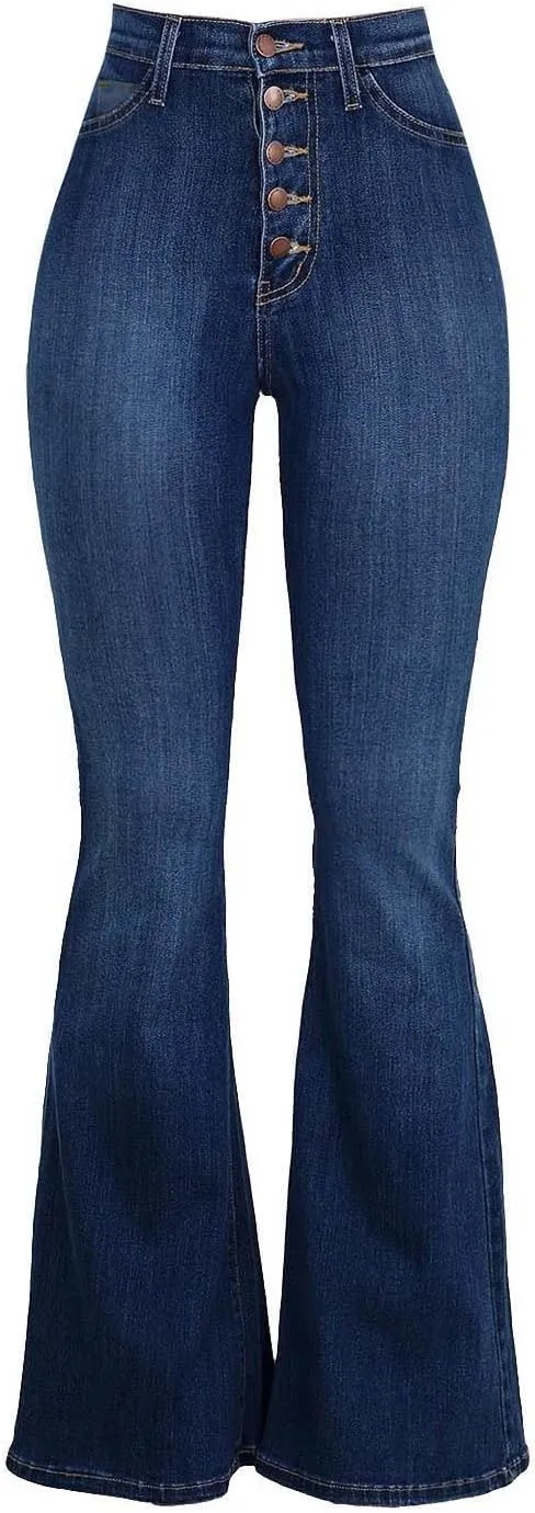 Womens Flare Jeans High Waisted Wide Leg Bootleg Bell Bottom Denim Pants Stretch Button Fly Jean Trousers