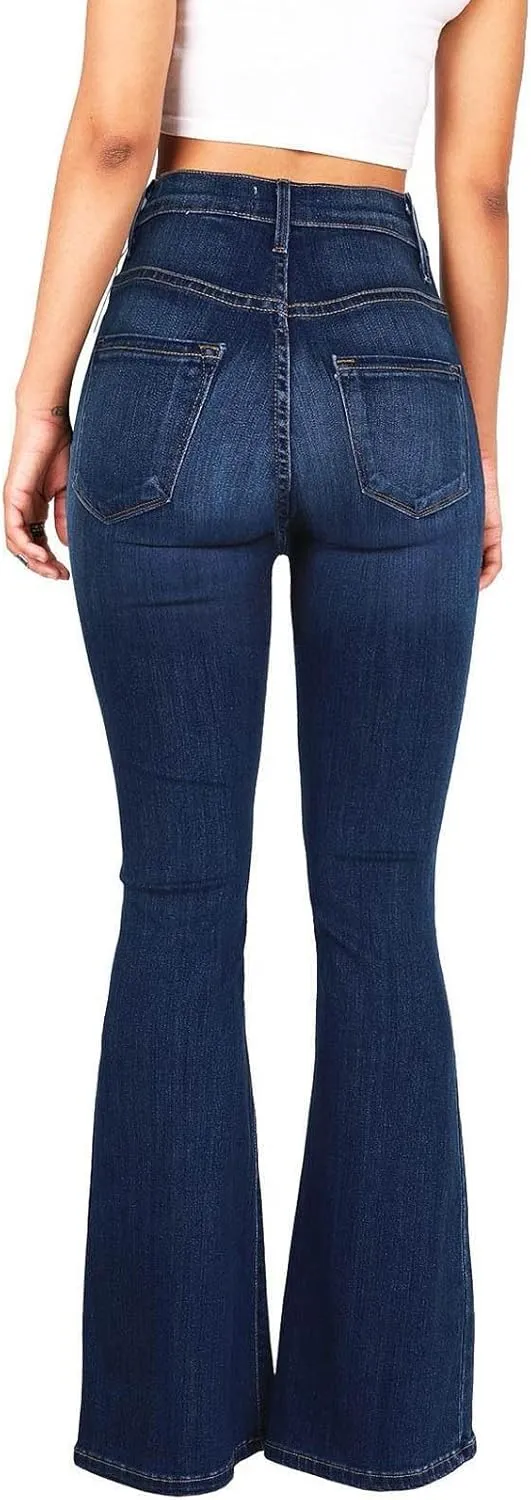 Womens Flare Jeans High Waisted Wide Leg Bootleg Bell Bottom Denim Pants Stretch Button Fly Jean Trousers