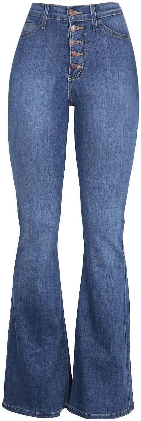 Womens Flare Jeans High Waisted Wide Leg Bootleg Bell Bottom Denim Pants Stretch Button Fly Jean Trousers
