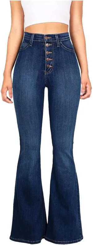 Womens Flare Jeans High Waisted Wide Leg Bootleg Bell Bottom Denim Pants Stretch Button Fly Jean Trousers