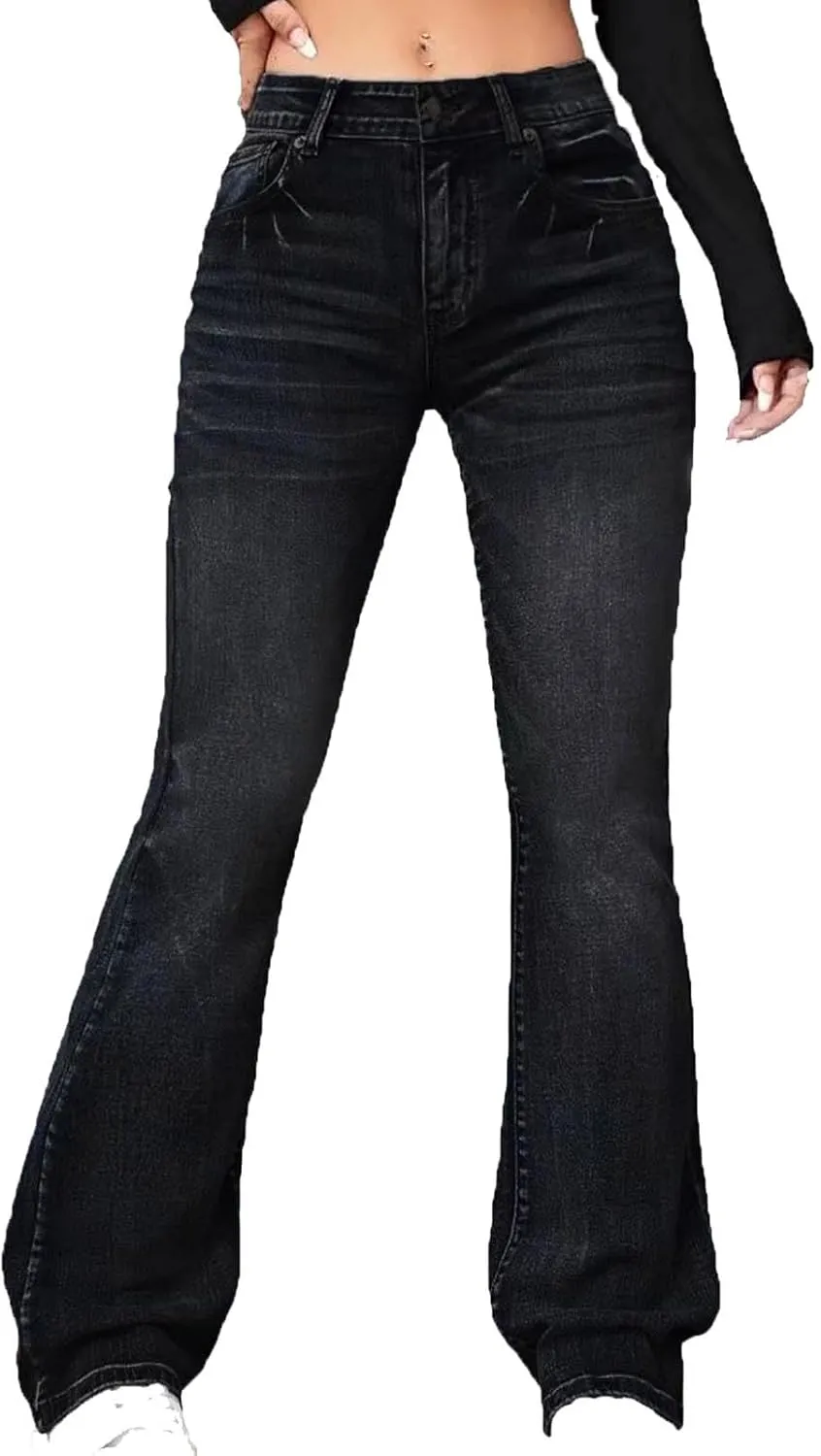 Women's Flared Skinny Jeans Stretchy Mid Waisted Tummy Control Button Down Zipper Denim Outings Go Casual Wear Jeans