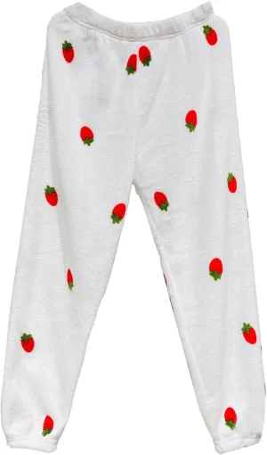 Women's Fuzzy Plush Pajama Pants Strawberry Printed Comfy Warm Fleece Pajama Lounge Long Pants Sleepwear Home Pants