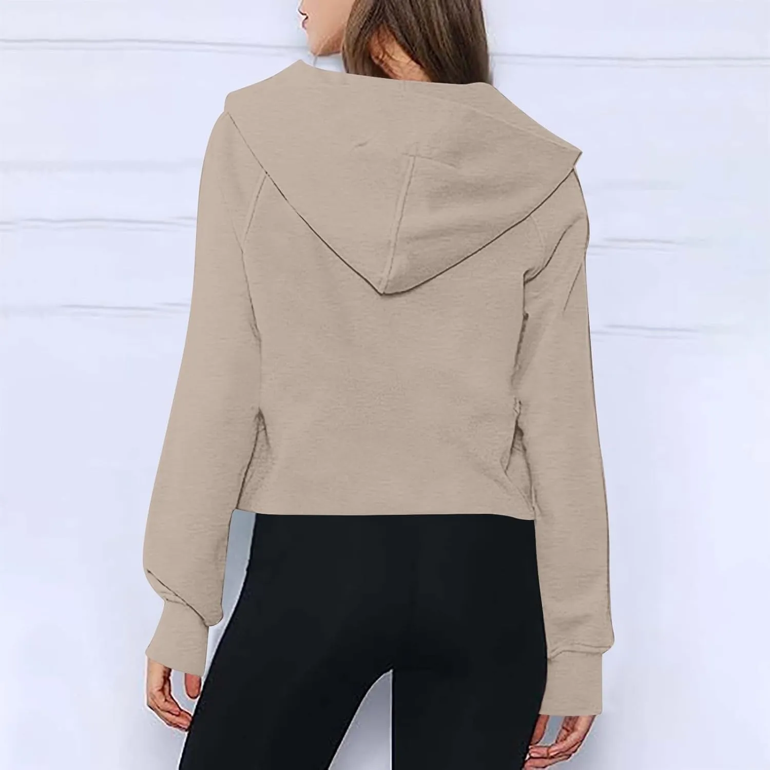 Womens Half Zip Cropped Pullover Tops Fleece Lined Hoodies Long Sleeve Hooded Sweatshirts with Pocket Fall Outfits