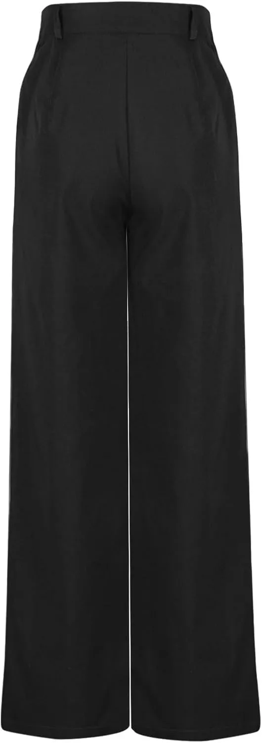 Womens High Waist Wide Leg Straight Pants Button Relaxed Fit Trousers 2024 Trendy Casual Solid Long Pants with Pockets