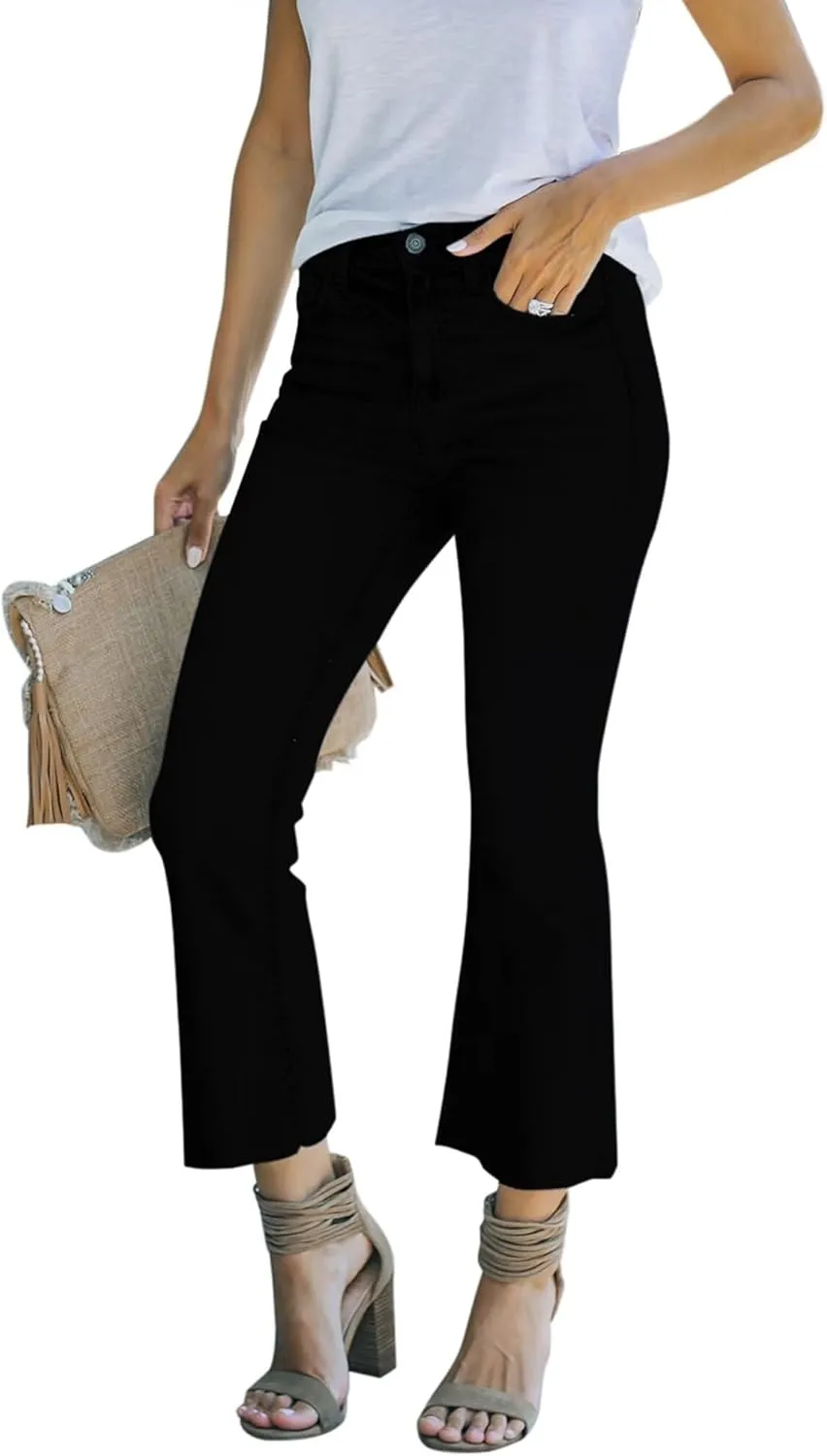 Women's High Waisted Crop Flare Jeans for Women Cropped Bell Bottom Jeans for Women Denim Pants with Live Hem
