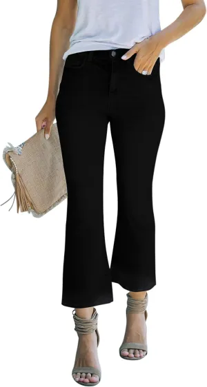 Women's High Waisted Crop Flare Jeans for Women Cropped Bell Bottom Jeans for Women Denim Pants with Live Hem