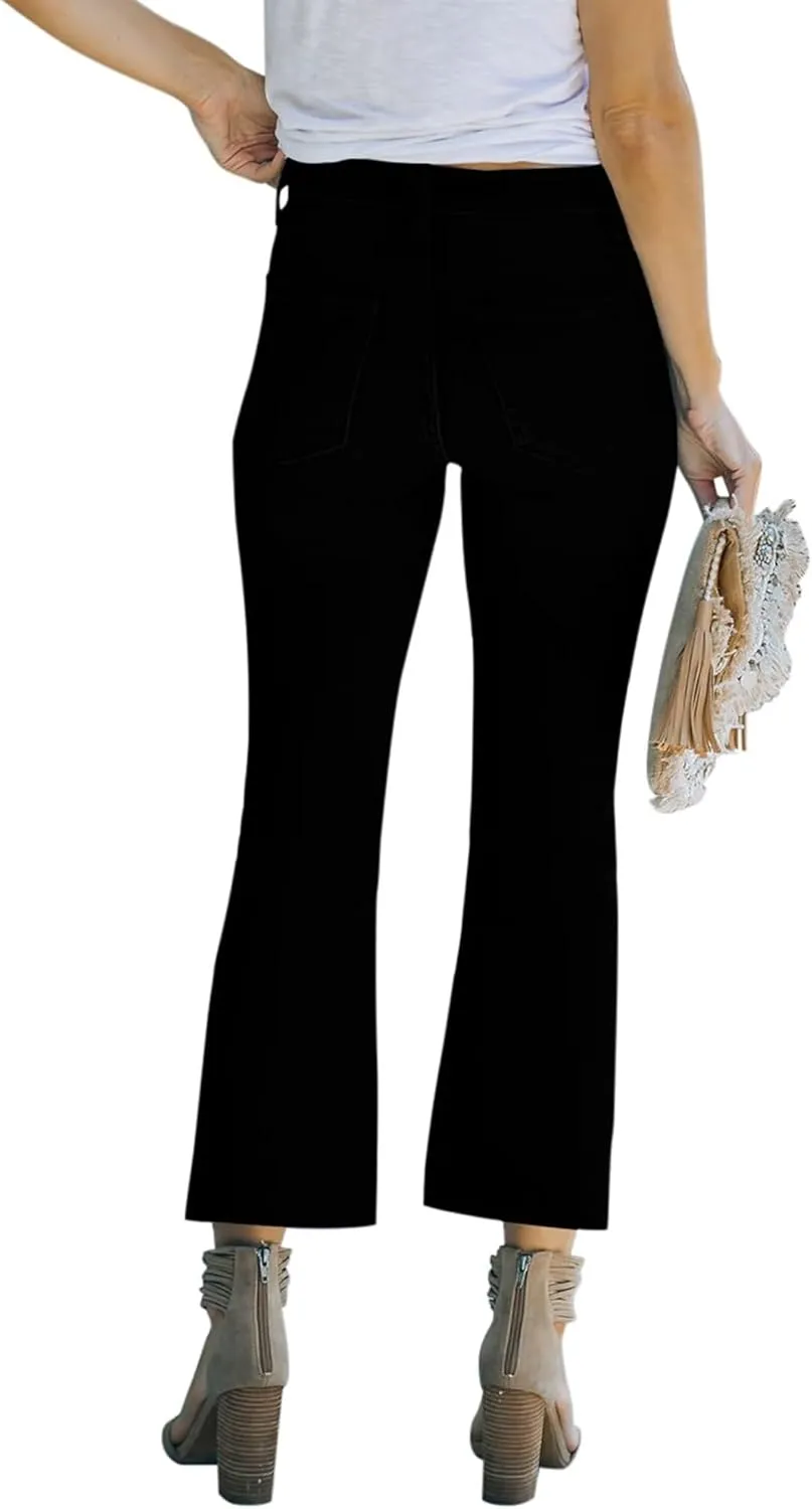 Women's High Waisted Crop Flare Jeans for Women Cropped Bell Bottom Jeans for Women Denim Pants with Live Hem
