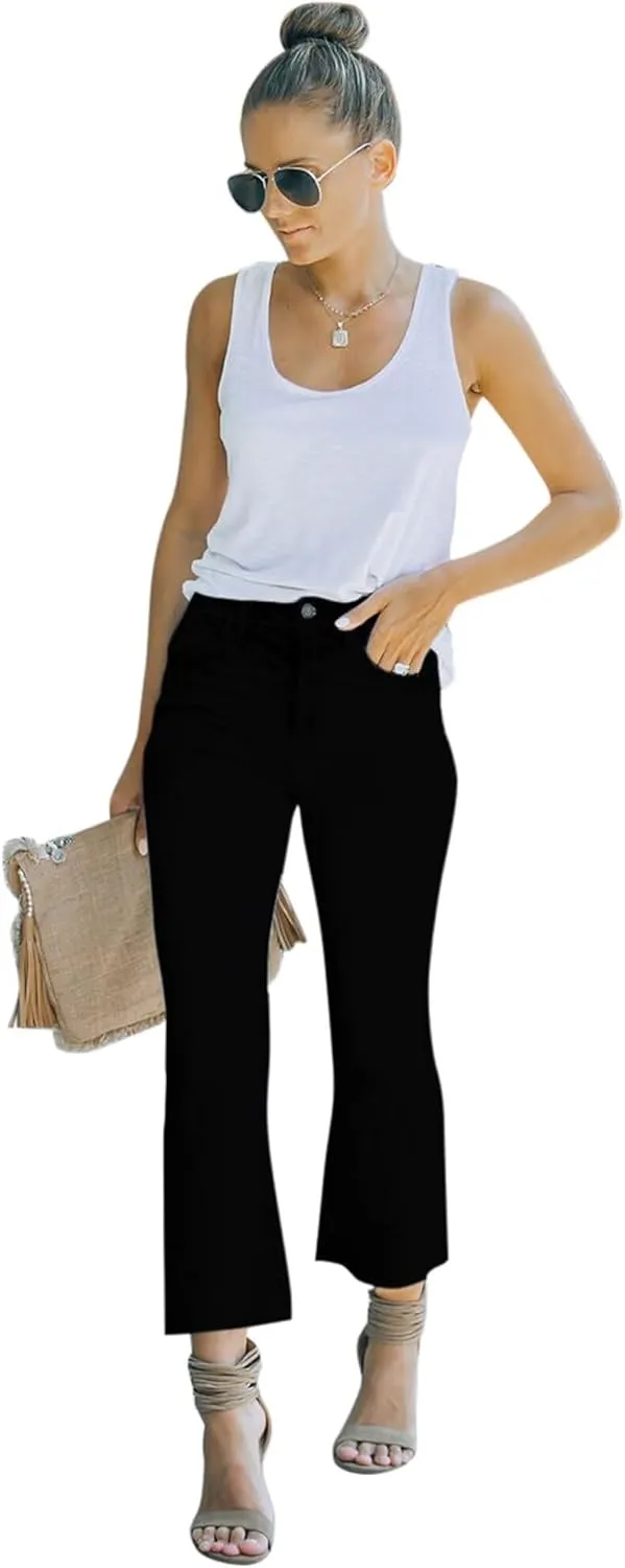 Women's High Waisted Crop Flare Jeans for Women Cropped Bell Bottom Jeans for Women Denim Pants with Live Hem