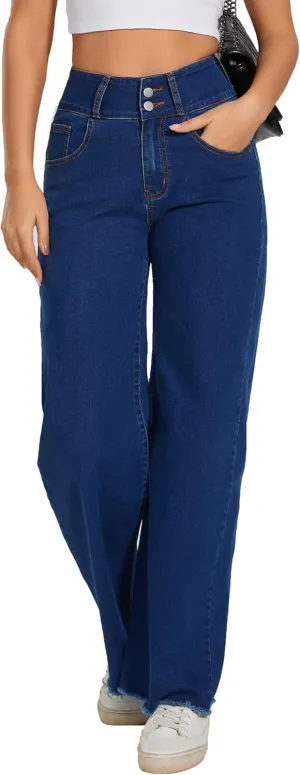 Women's High Waisted Wide Leg Flare Bell Bottom Jeans Buttom Fly Denim Pants Bootcut Jeans