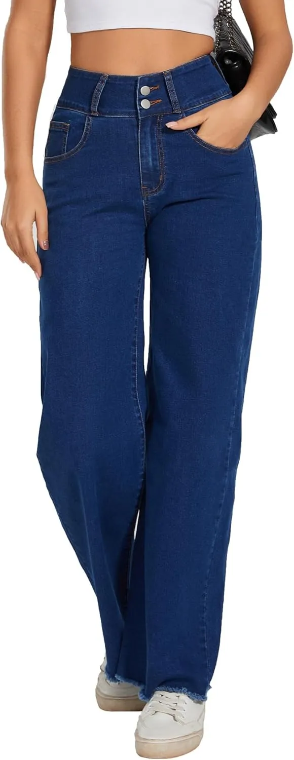 Women's High Waisted Wide Leg Flare Bell Bottom Jeans Buttom Fly Denim Pants Bootcut Jeans
